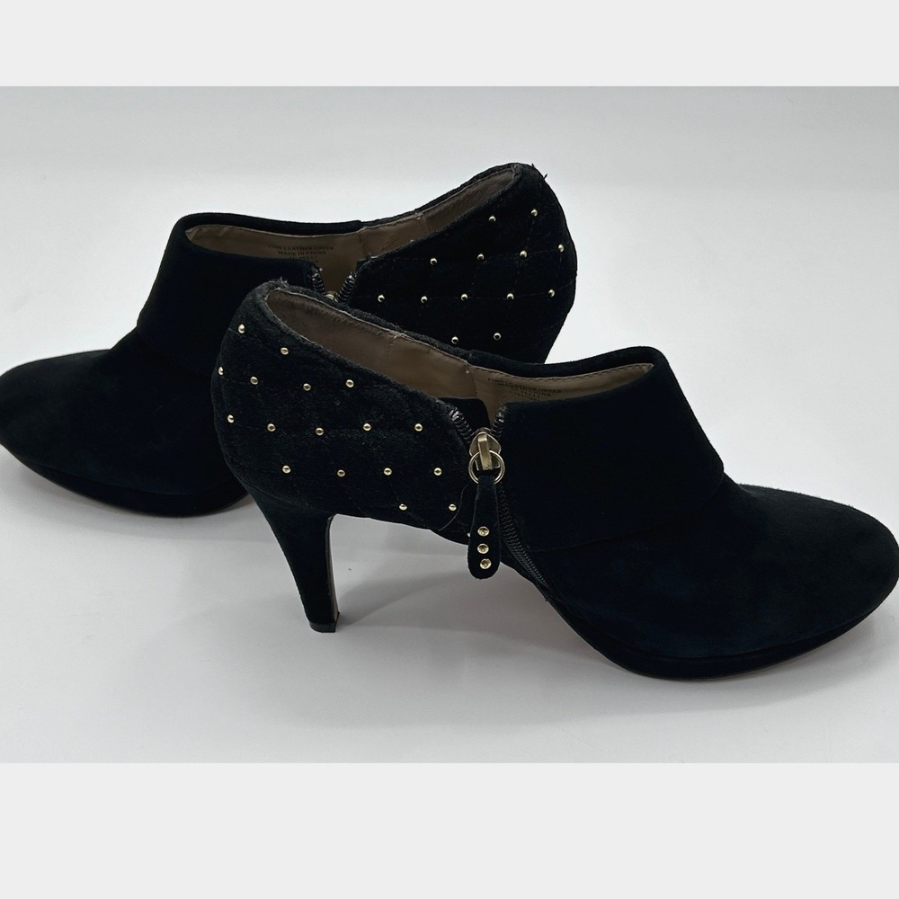 Adrienne Vittadini Black Suede Studded Ankle Booties Women's Size 9.5